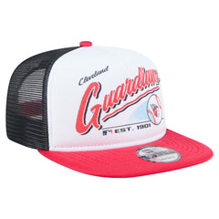 Cleveland Guardians New Era Retro Script Trucker 9FIFTY Snapback Hat - White/Red Hats