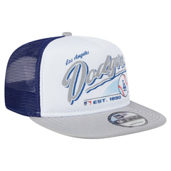 Los Angeles Dodgers New Era Retro Script Trucker 9FIFTY Snapback Hat - White/Gray Hats