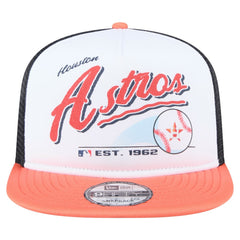 Houston Astros New Era Retro Script Trucker 9FIFTY Snapback Hat - White/Orange Hats