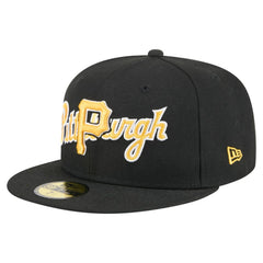 Pittsburgh Pirates New Era Overlap 59FIFTY Fitted Hat - Black Hats