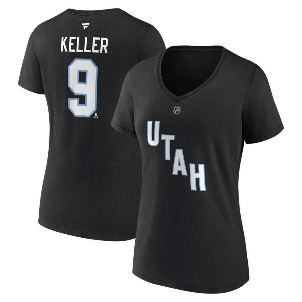 NHL Clayton Keller Utah Mammoth Fanatics Women's Authentic Stack Name & Number V-Neck T-Shirt - Black