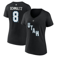 NHL Nick Schmaltz Utah Mammoth Fanatics Women's Authentic Stack Name & Number V-Neck T-Shirt - Black