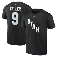 NHL Clayton Keller Utah Mammoth Fanatics Authentic Stack Name & Number T-Shirt - Black