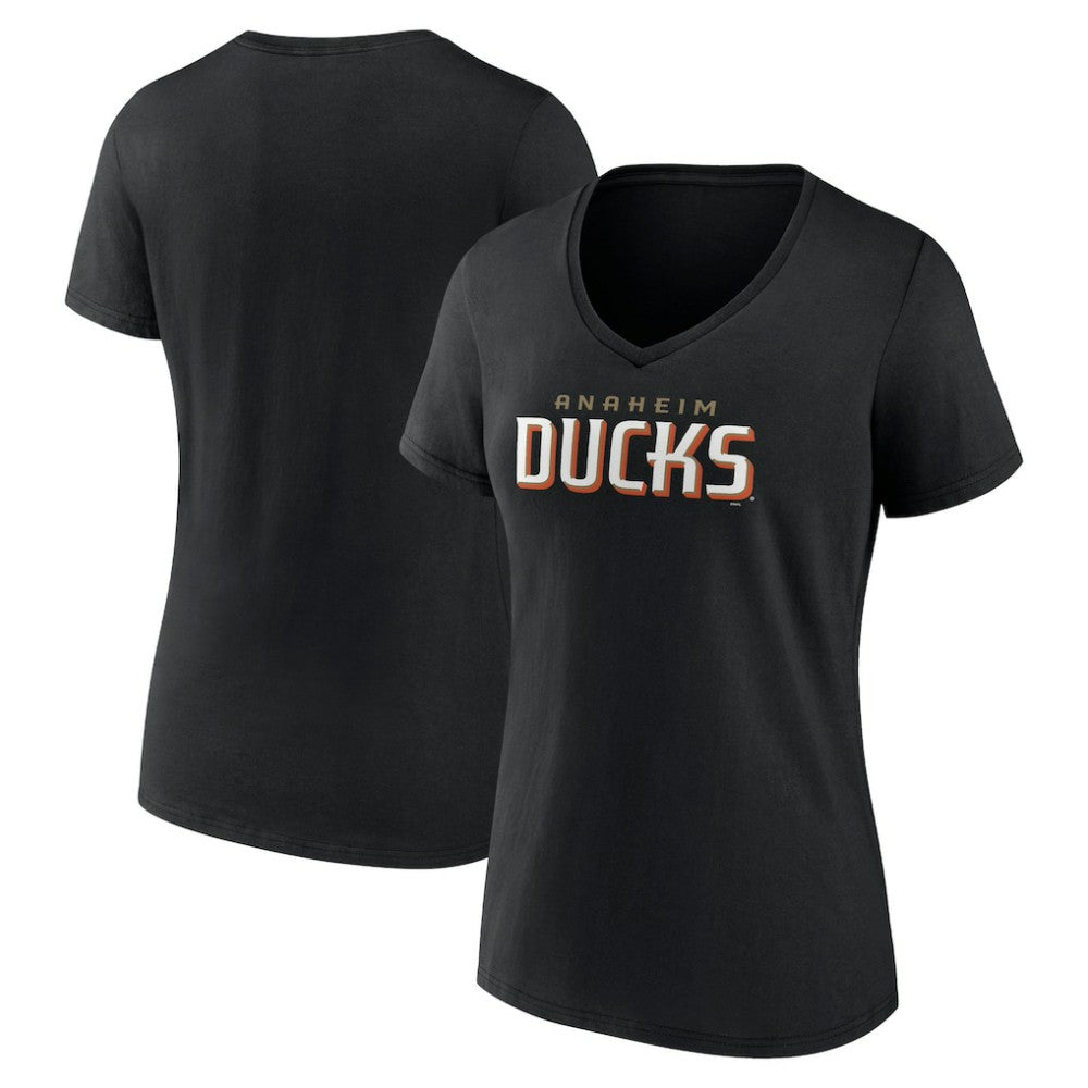 NHL Anaheim Ducks Women's Wordmark V-Neck T-Shirt – Black