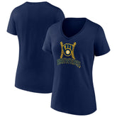Milwaukee Brewers Women's Fastball V-Neck T-Shirt - Navy T-shirts
