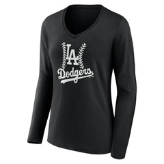 Los Angeles Dodgers Women's Fastball Long Sleeve V-Neck T-Shirt - Black T-shirts