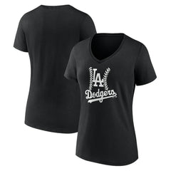 Los Angeles Dodgers Women's Fastball V-Neck T-Shirt - Black T-shirts
