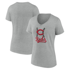 Cincinnati Reds Women's Fastball V-Neck T-Shirt - Gray T-shirts