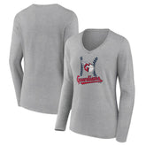 Cleveland Guardians Women's Fastball Long Sleeve V-Neck T-Shirt - Gray T-shirts