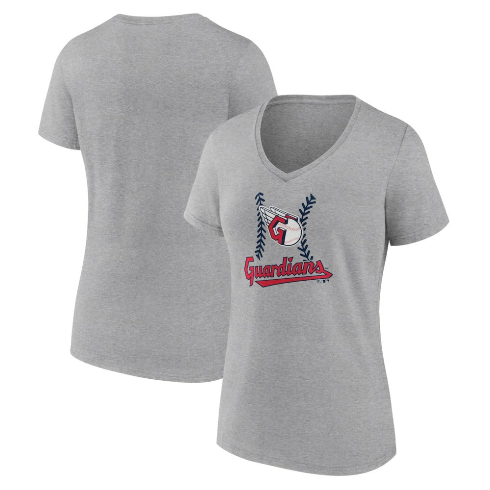 Cleveland Guardians Women's Fastball V-Neck T-Shirt - Gray T-shirts