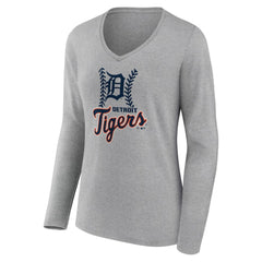 Detroit Tigers Women's Fastball Long Sleeve V-Neck T-Shirt - Gray T-shirts