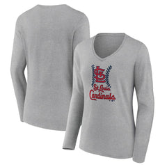 St. Louis Cardinals Women's Fastball Long Sleeve V-Neck T-Shirt - Gray T-shirts