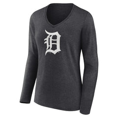 Detroit Tigers Women's Monochrome Long Sleeve V-Neck T-Shirt - Charcoal T-shirts