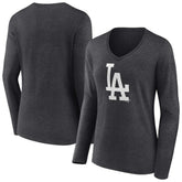 Los Angeles Dodgers Women's Monochrome Long Sleeve V-Neck T-Shirt - Charcoal T-shirts