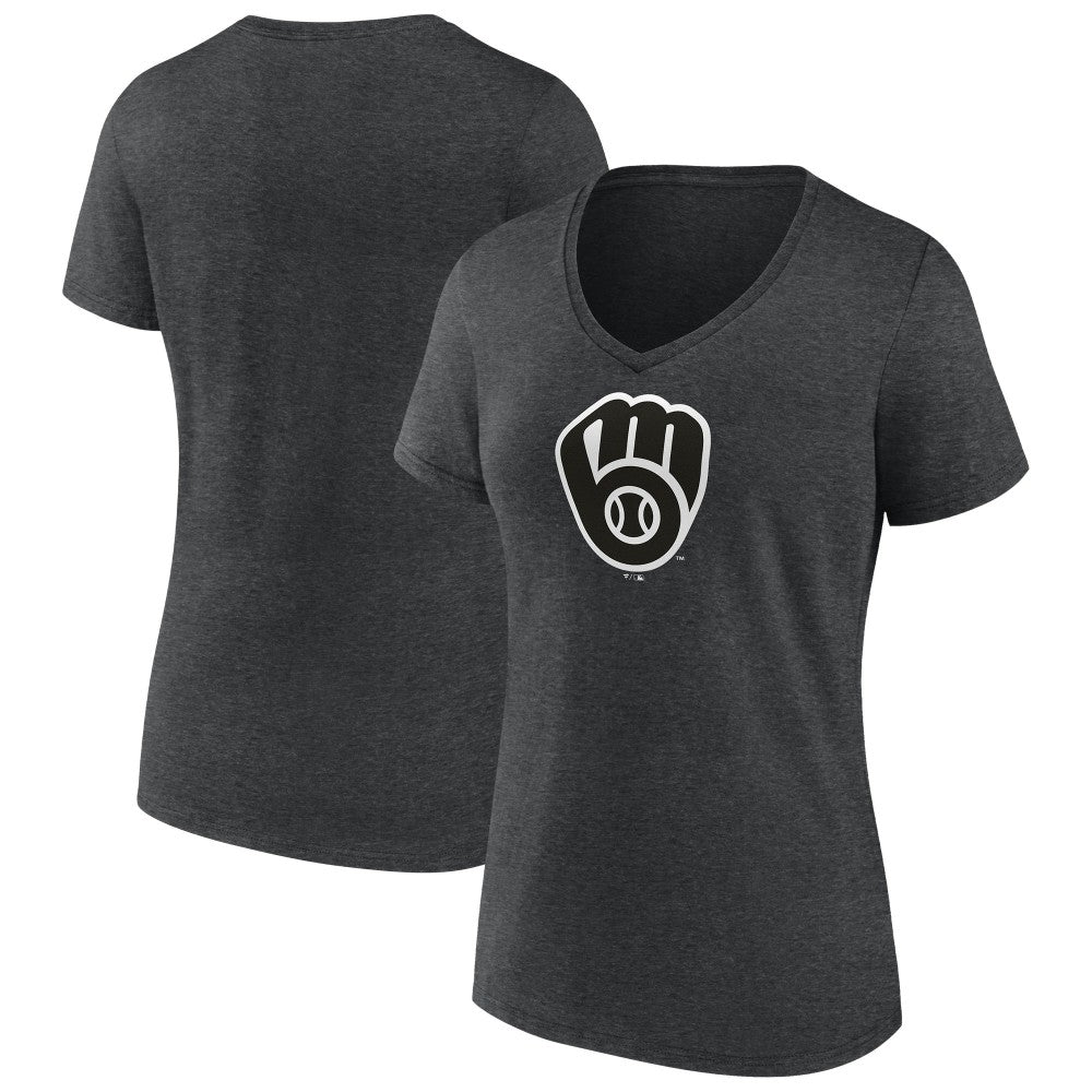 Milwaukee Brewers Women's Monochrome V-Neck T-Shirt - Charcoal T-shirts