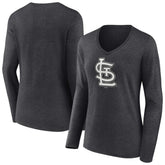 St. Louis Cardinals Women's Monochrome Long Sleeve V-Neck T-Shirt - Charcoal T-shirts