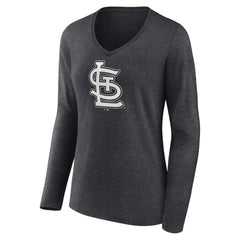 St. Louis Cardinals Women's Monochrome Long Sleeve V-Neck T-Shirt - Charcoal T-shirts