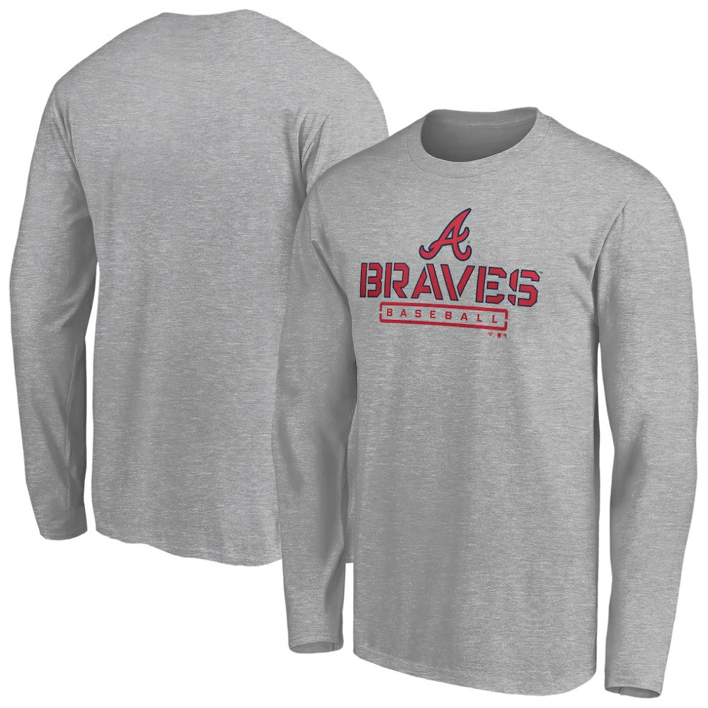 Atlanta Braves Evanston Stencil Long Sleeve T-Shirt - Gray T-shirts