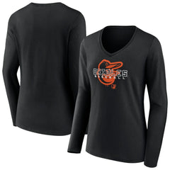 Baltimore Orioles Women's Stellar Long Sleeve V-Neck T-Shirt - Black T-shirts