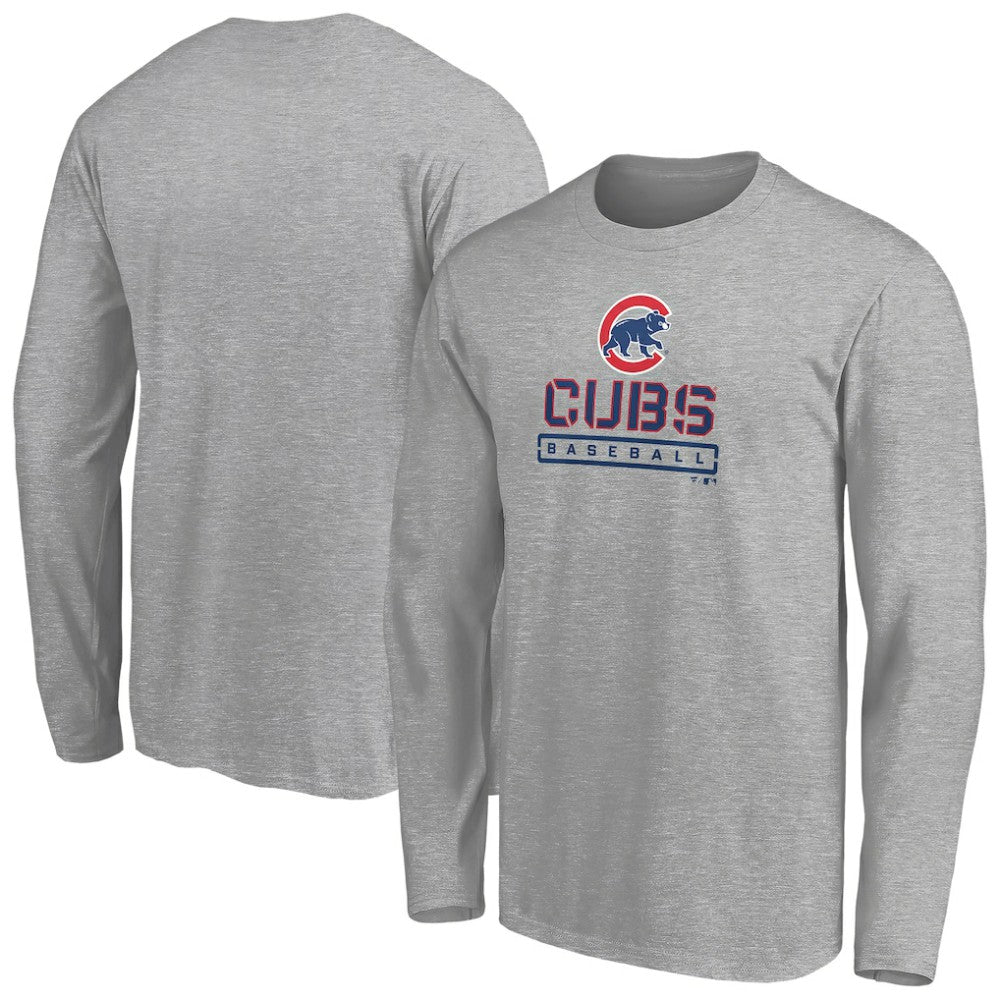 Chicago Cubs Evanston Stencil Long Sleeve T-Shirt - Gray T-shirts