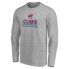 Chicago Cubs Evanston Stencil Long Sleeve T-Shirt - Gray T-shirts
