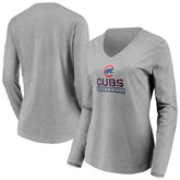 Chicago Cubs Women's Evanston Stencil Long Sleeve V-Neck T-Shirt - Gray T-shirts