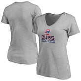 Chicago Cubs Women's Evanston Stencil V-Neck T-Shirt - Gray T-shirts