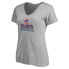 Chicago Cubs Women's Evanston Stencil V-Neck T-Shirt - Gray T-shirts