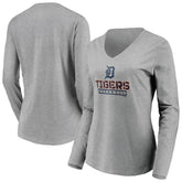 Detroit Tigers Women's Evanston Stencil Long Sleeve V-Neck T-Shirt - Gray T-shirts