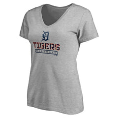 Detroit Tigers Women's Evanston Stencil V-Neck T-Shirt - Gray T-shirts