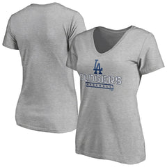 Los Angeles Dodgers Women's Evanston Stencil V-Neck T-Shirt - Gray T-shirts