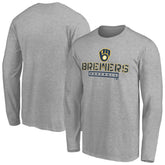Milwaukee Brewers Evanston Stencil Long Sleeve T-Shirt - Gray T-shirts