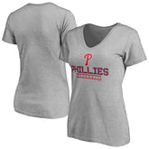 Philadelphia Phillies Women's Evanston Stencil V-Neck T-Shirt - Gray T-shirts