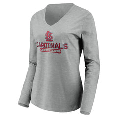 St. Louis Cardinals Women's Evanston Stencil Long Sleeve V-Neck T-Shirt - Gray T-shirts