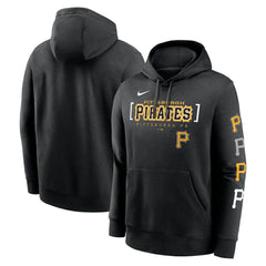 Pittsburgh Pirates Nike Club Stack Pullover Hoodie - Black Hoodies