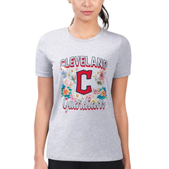 Cleveland Guardians G-III 4Her by Carl Banks Women's Super-Slim Fit Lightweight Flowers Graphic T-Shirt - Heather Gray T-shirts