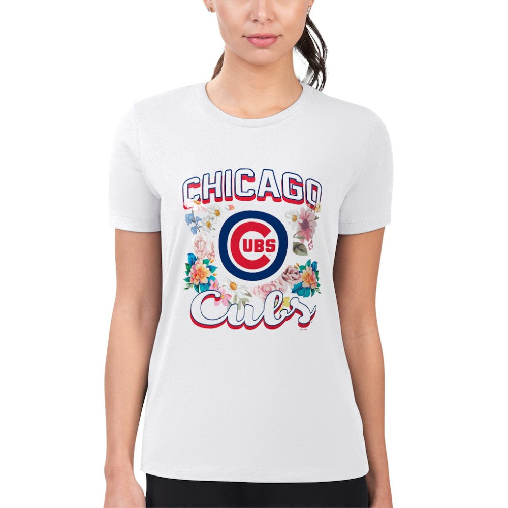 Chicago Cubs G-III 4Her by Carl Banks Women's Super-Slim Fit Lightweight Flowers Graphic T-Shirt - White T-shirts