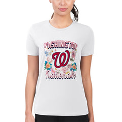 Washington Nationals G-III 4Her by Carl Banks Women's Super-Slim Fit Lightweight Flowers Graphic T-Shirt - White T-shirts