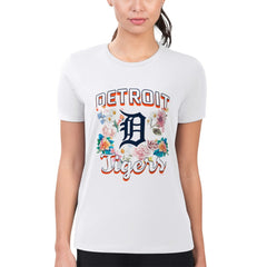 Detroit Tigers G-III 4Her by Carl Banks Women's Super-Slim Fit Lightweight Flowers Graphic T-Shirt - White T-shirts
