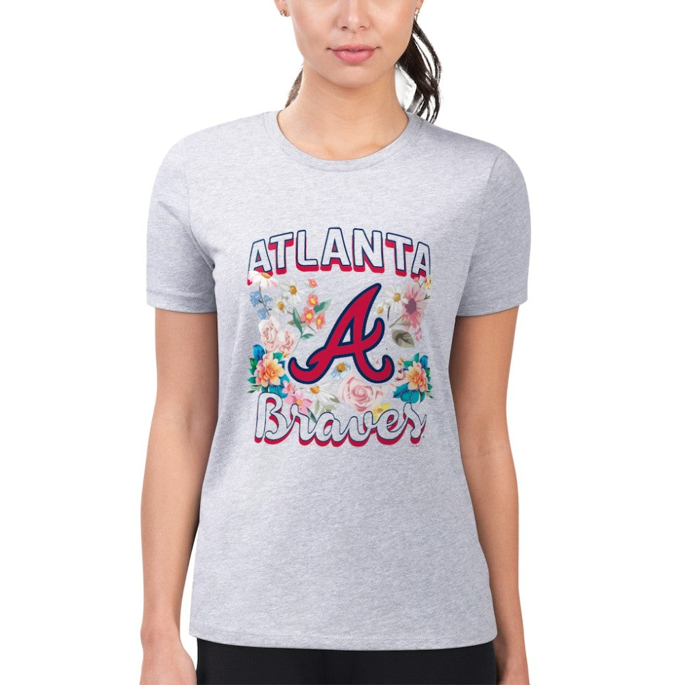 Atlanta Braves G-III 4Her by Carl Banks Women's Super-Slim Fit Lightweight Flowers Graphic T-Shirt - Heather Gray T-shirts