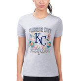 Kansas City Royals G-III 4Her by Carl Banks Women's Super-Slim Fit Lightweight Flowers Graphic T-Shirt - Heather Gray T-shirts