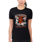 San Francisco Giants G-III 4Her by Carl Banks Women's Super-Slim Fit Lightweight Flowers Graphic T-Shirt - Black T-shirts