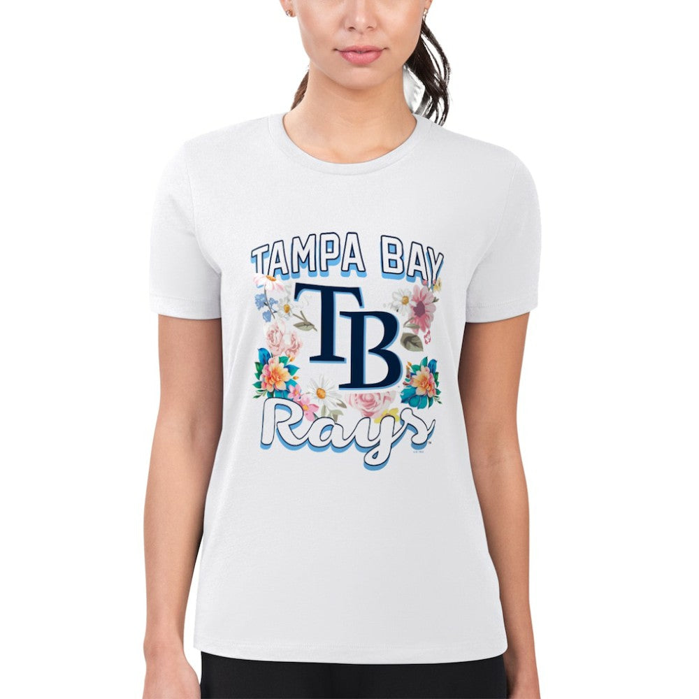 Tampa Bay Rays G-III 4Her by Carl Banks Women's Super-Slim Fit Lightweight Flowers Graphic T-Shirt - White T-shirts