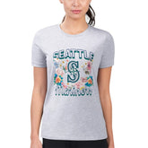 Seattle Mariners G-III 4Her by Carl Banks Women's Super-Slim Fit Lightweight Flowers Graphic T-Shirt - Heather Gray T-shirts