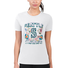 Seattle Mariners G-III 4Her by Carl Banks Women's Super-Slim Fit Lightweight Flowers Graphic T-Shirt - White T-shirts