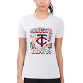 Minnesota Twins G-III 4Her by Carl Banks Women's Super-Slim Fit Lightweight Flowers Graphic T-Shirt - White T-shirts