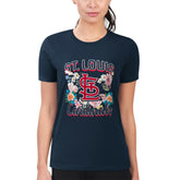 St. Louis Cardinals G-III 4Her by Carl Banks Women's Super-Slim Fit Lightweight Flowers Graphic T-Shirt - Navy T-shirts