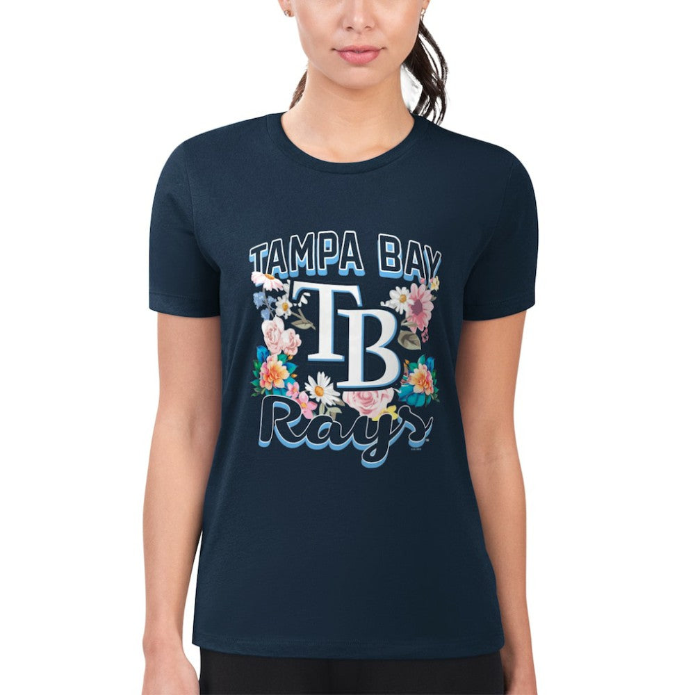 Tampa Bay Rays G-III 4Her by Carl Banks Women's Super-Slim Fit Lightweight Flowers Graphic T-Shirt - Navy T-shirts