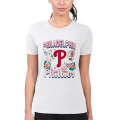 Philadelphia Phillies G-III 4Her by Carl Banks Women's Super-Slim Fit Lightweight Flowers Graphic T-Shirt - White T-shirts