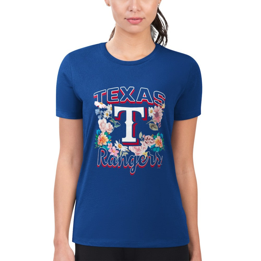 Texas Rangers G-III 4Her by Carl Banks Women's Super-Slim Fit Lightweight Flowers Graphic T-Shirt - Royal T-shirts